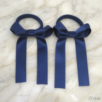 Navy Blue Satin Pony Bows - Pack of 2 